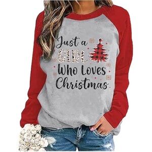 Just A Girl Who Loves Christmas Plaid Tree Cheetah Print Sweatshirt Top L